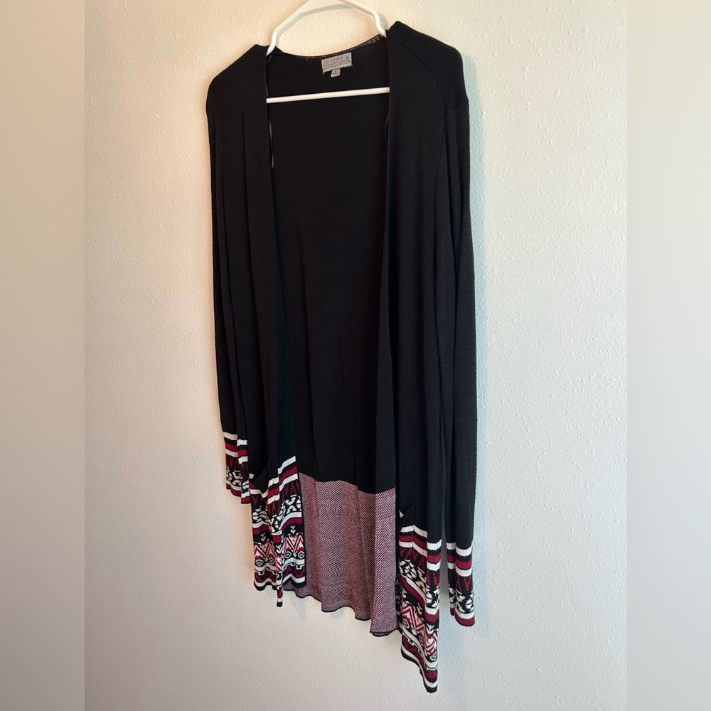 Joseph A Tribal Print Open Cardigan Women’s Sz S Black Red Layering Long Indie